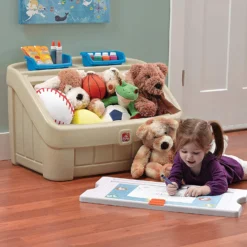 Step2 2-in-1 Toy Box & Art Lid | Plastic Toy & Art Storage Container, Tan -Outdoor Toys-Step2 Step2 2 in 1 Toy Box Art Lid Plastic Toy Art Storage Container Tan2