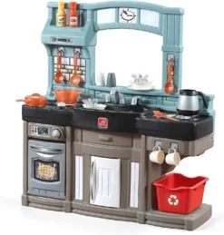 Step2 Best Chefs Kitchen Set For Kids, Blue – Includes 25 Toy Kitchen Accessories, Interactive Features For Realistic Pretend Play – Indoor/Outdoor Toddler Playset
